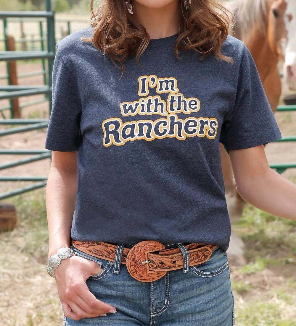 NEW CRUEL DENIM i'm with the ranchers tee in heather navy